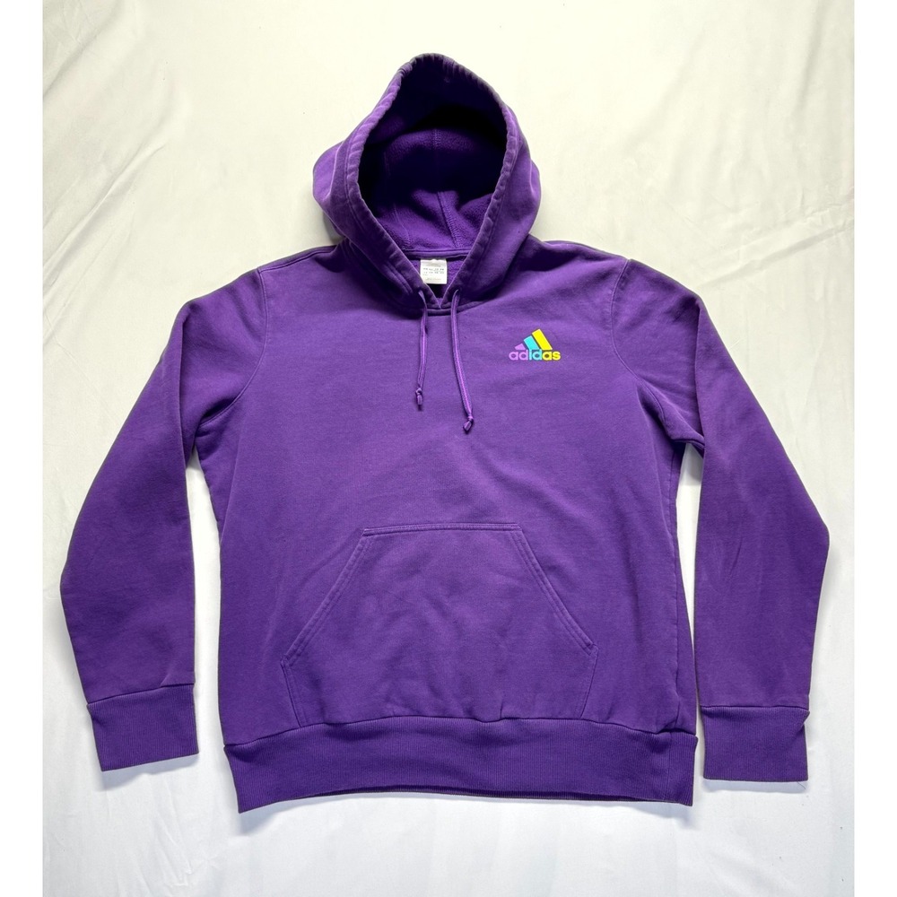 Adidas Hoodie Womens 2XL Purple Logo Fleece Lined Kangaroo Pocket Casual Outdoor